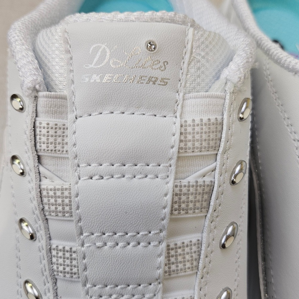 Skechers D'Lites Resilient Womens 9 White Silver Leather Mule Sneakers 11933 NEW - Picture 7 of 11